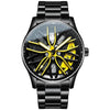 Stereoscopic Car Wheel Watch Yellow Dial