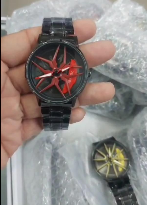 Stereoscopic Car Wheel Watch Red Dial