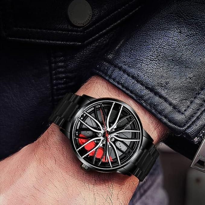 Stereoscopic Car Wheel Watch Red Dial